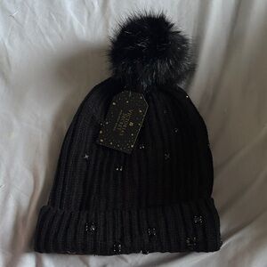 Victoria's Secret Black Knit Beanie with Pom Pom